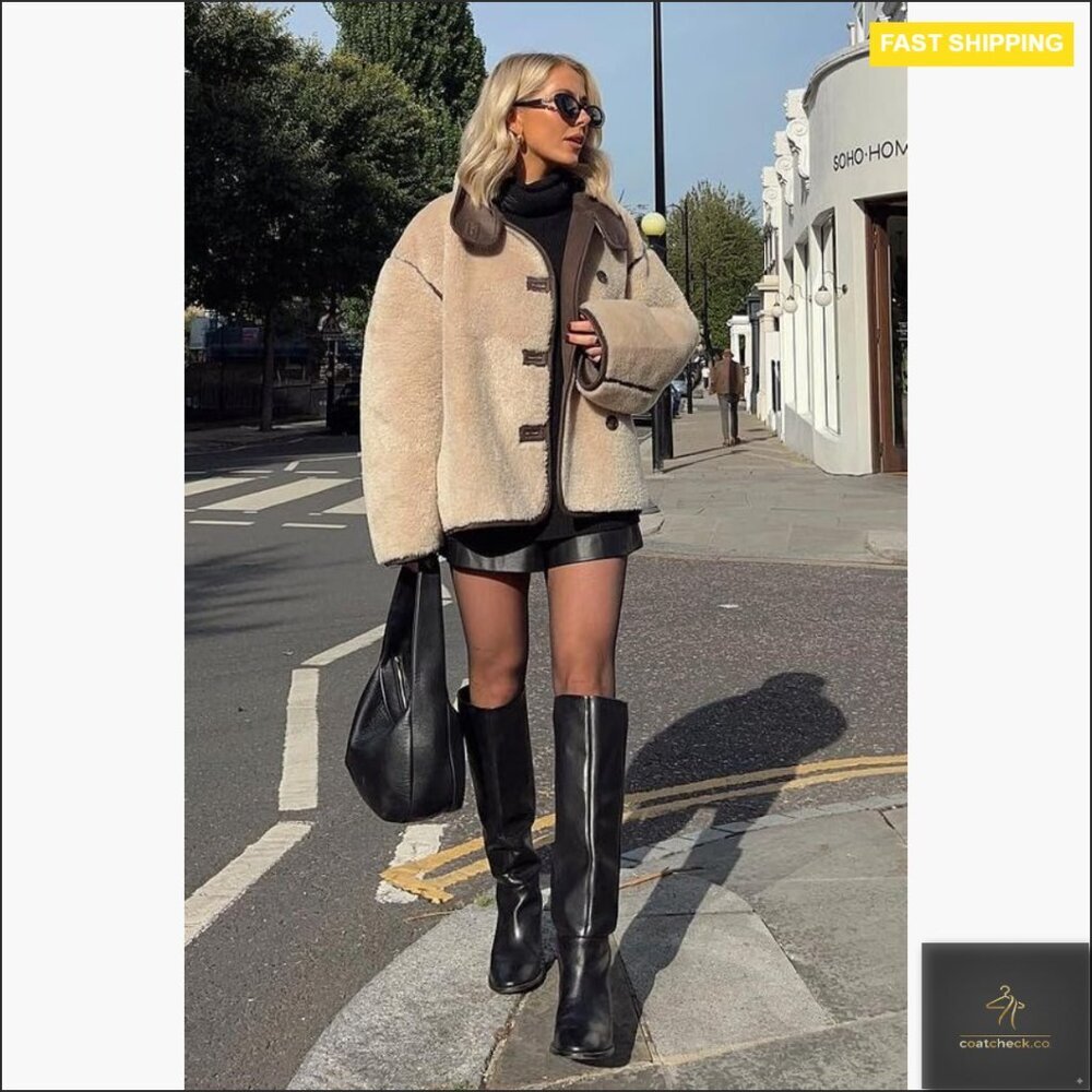 Faux Fur Jacket Warm Winter Casual Button Down Stand Collar Long Sleeve Cozy - Picture 3 of 7